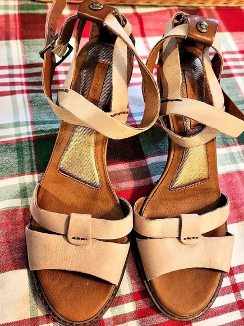 Calvin Klein Jeans Tan Strappy Heeled Sandals